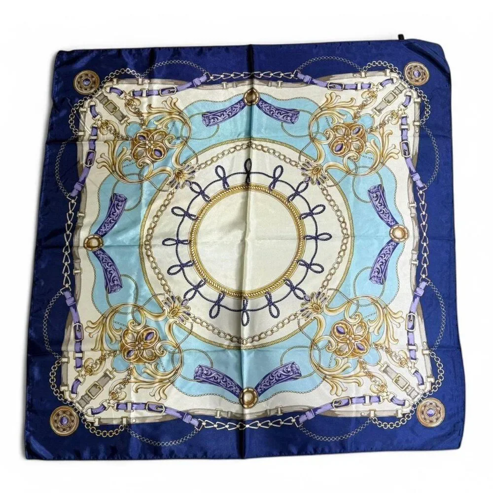 Blue And Gold Elegant Bohemian Chain Print Versatile Casual Scarf Large size NEW